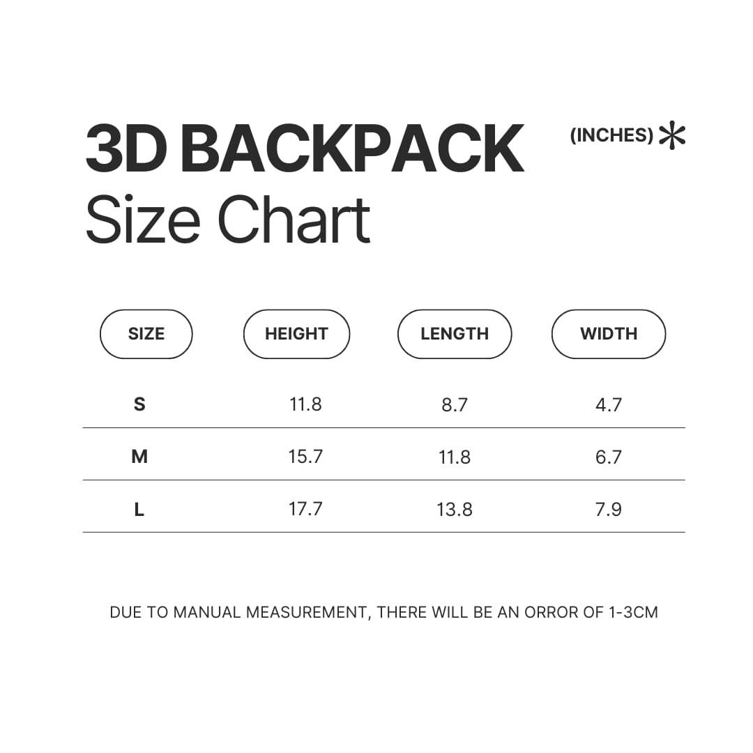 3D Backpack Size Chart - Cbum Cbum Merch