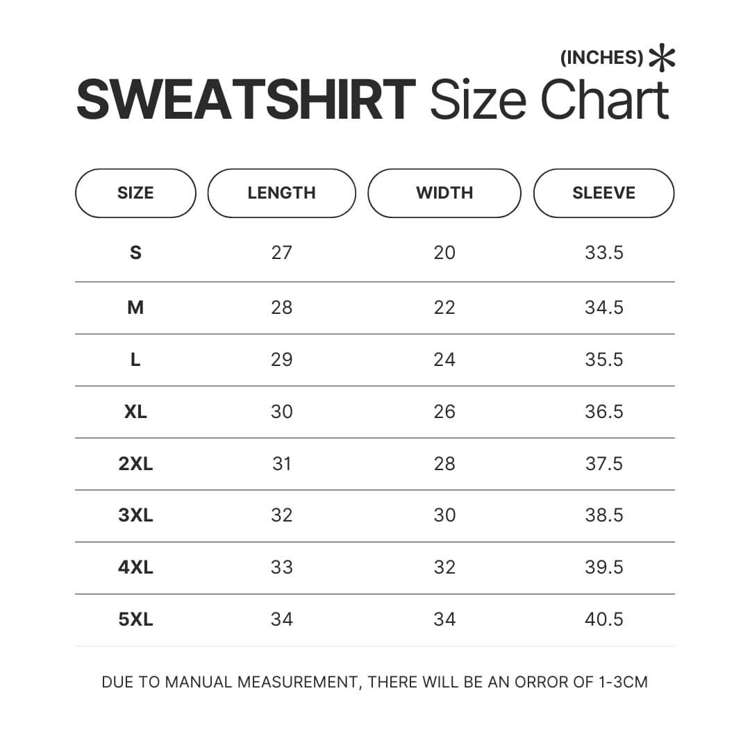 Sweatshirt Size Chart - Cbum Cbum Merch